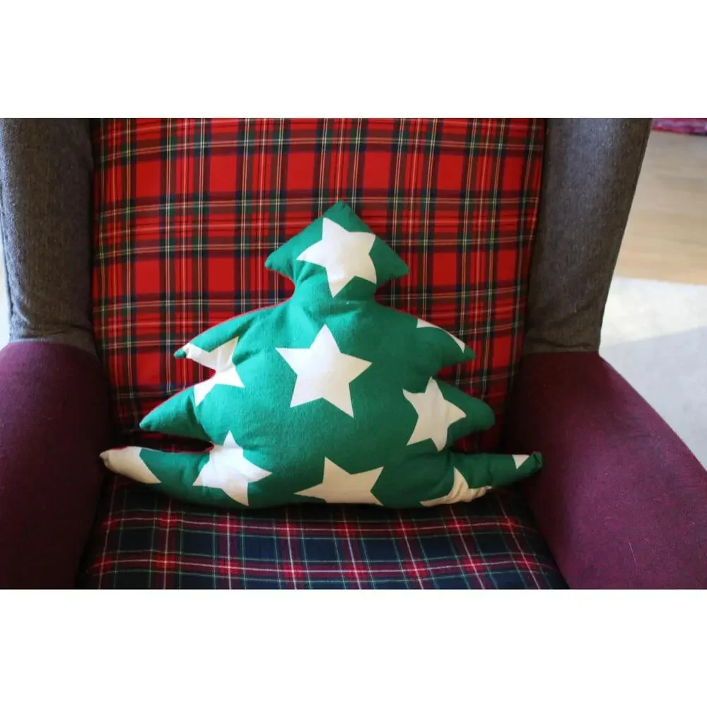 Handmade Tree Shaped Throw Pillow: Red and Green Holiday Home Decor
